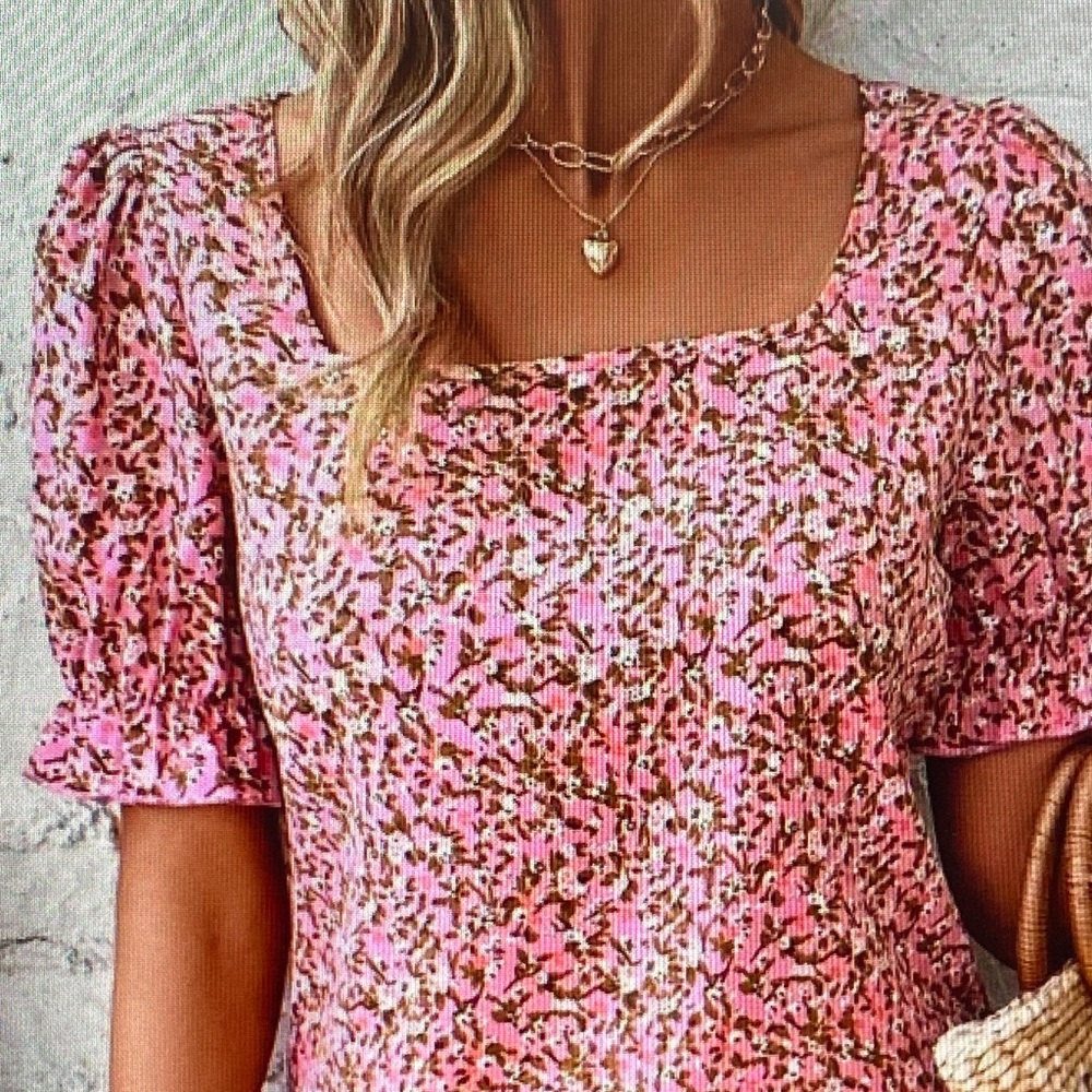 MODA ME COUTURE Pink Floral Square Neck Blouse